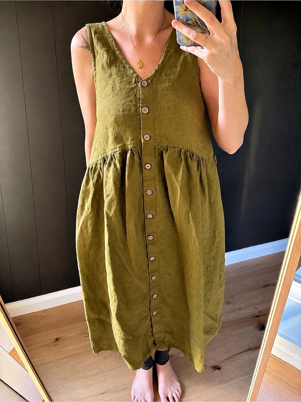 Not Perfect Linen - VOLUME Dress - Olive - Size XS/S